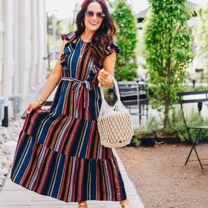 Orange and Blue Tiered Maxi Sundress